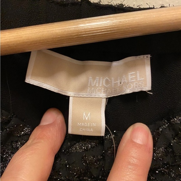 Michael Kors Peasant Top Black w/ Silver Sparkles Dress Sz Med NWT!! - Picture 3 of 12